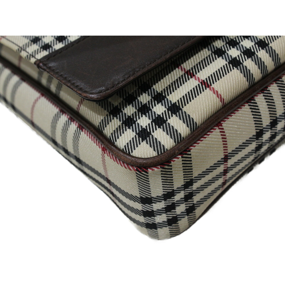 BURBERRY Leather Shoulder Bag Beige Tan Dark Brown Black Check - Picture 6 of 7